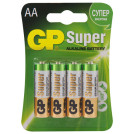 Батарейки GP Super, AA (LR6,15А), алкалиновые, пальчиковые, КОМПЛЕКТ 4 шт, ПРОМО 3+1,, 15A3/1-2CR4