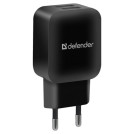 Зарядное устройство сетевое (220 В) DEFENDER EPA-13, 2 порта USB, выходной ток 2,1 А, черное, 83840