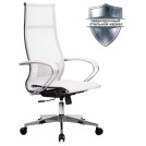 Кресло офисное МЕТТА К-7 хром, прочная сетка, сиденье и спинка регулируемые, белое