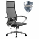 Кресло офисное МЕТТА К-7 хром, прочная сетка, сиденье и спинка регулируемые, черное