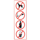 Знак Запрещение: курить, пить, есть, прохода с животными, прямоугольник, 300х100 мм, самоклейка, 610033/НП-В-Б