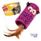 Игрушка для кошек Сова, цилиндр дразнилка с пером на резинке  со звуковым чипом