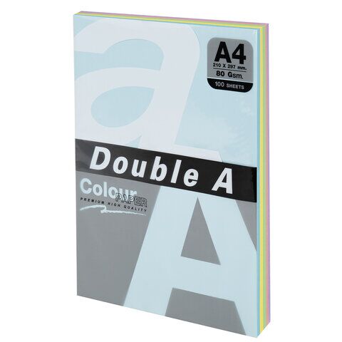 Бумага цветная DOUBLE A, А4 80г 100л (5цв x 20л) микс пастель