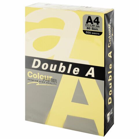 Бумага цветная DOUBLE A, А4 80г 500л пастель желтая