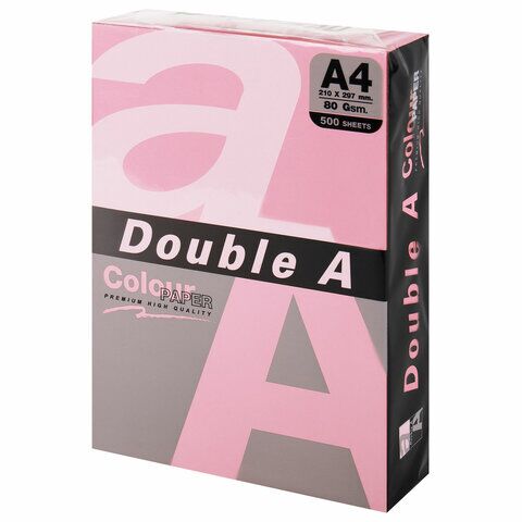 Бумага цветная DOUBLE A, А4 80г 500л пастель розовая