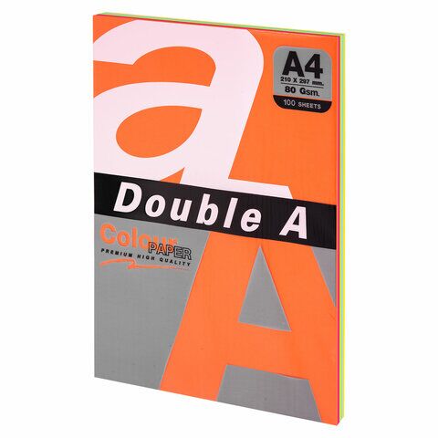 Бумага цветная DOUBLE A, А4 80г 100л 5цв x 20л микс интенсив