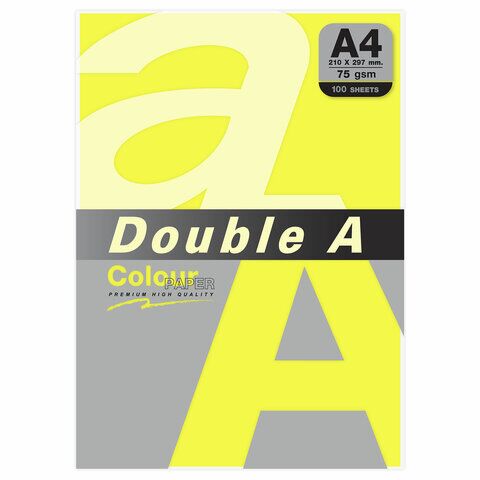 Бумага цветная DOUBLE A, А4 75г 100л неон желтая