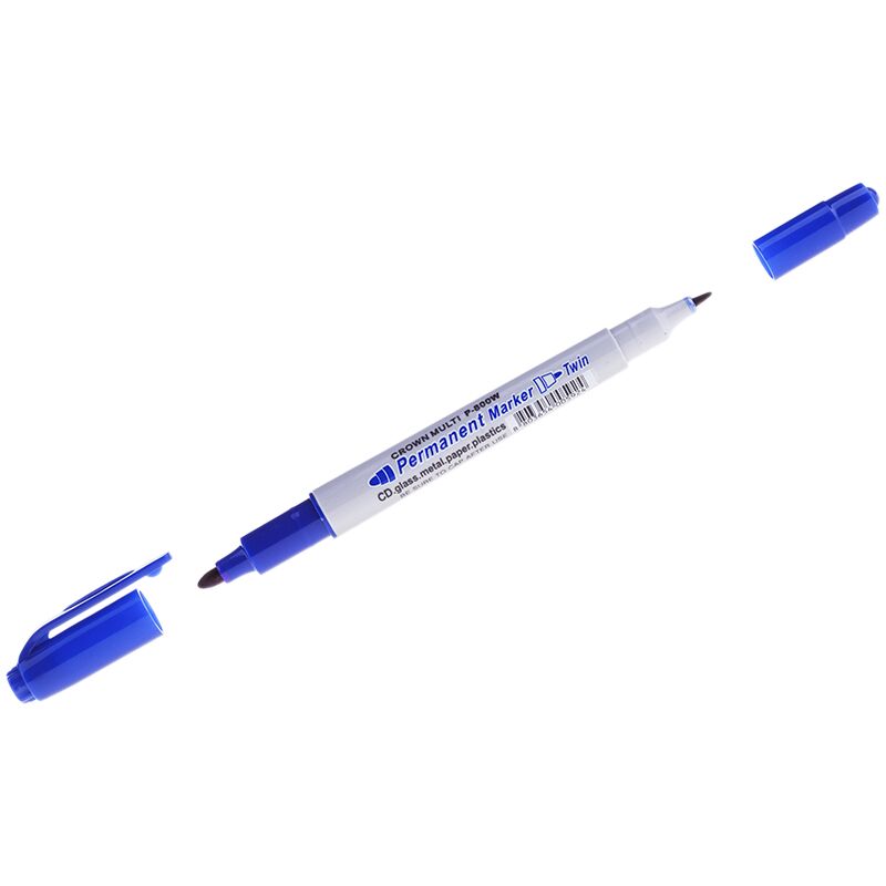 Маркер перм. двухсторонний Crown Multi Marker Twin синий, пулевидный, 2мм/1мм