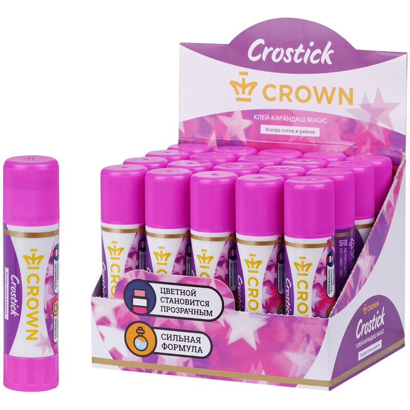 Клей-карандаш Crown Indicator, 15г, с цветным индикатором