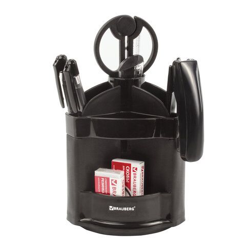Канцелярский набор BRAUBERG Офисный 100, 10 предметов, вращающаяся конструкция, черный, блистер, 236949