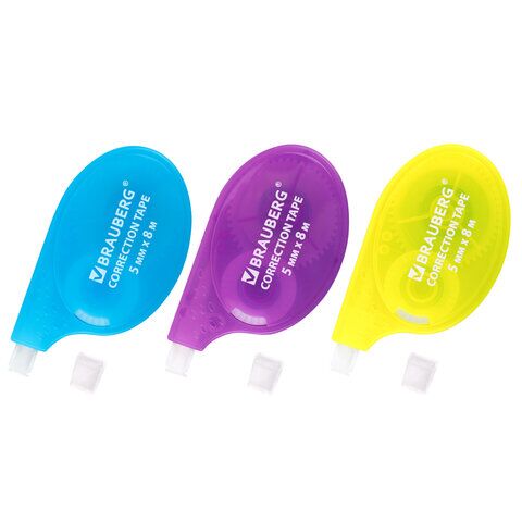 Корректирующая лента 5ммх8м BRAUBERG ULTRA NEON цвет ассорти, блистер, 272664