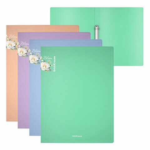 Папка на 2-х кольцах 24мм ERICH KRAUSE Matt Pastel Bloom, до 150 л., ассорти, 0,6мм, 61184