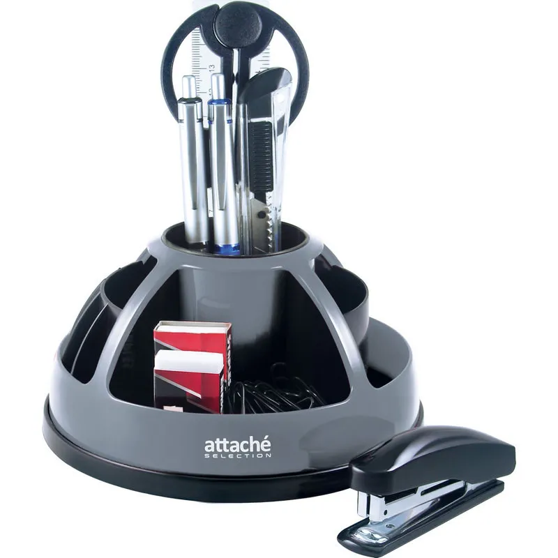 Подставка Attache Selection для канц мелочей черный/серый 360°