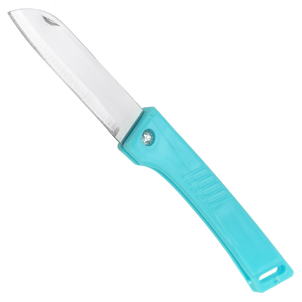 Нож складной из нержавеющей стали "Василий" 75мм, цветная пластмассовая ручка, в п/эт пакете, цвета в ассортименте: голубой, мятный, сиреневый (Китай)