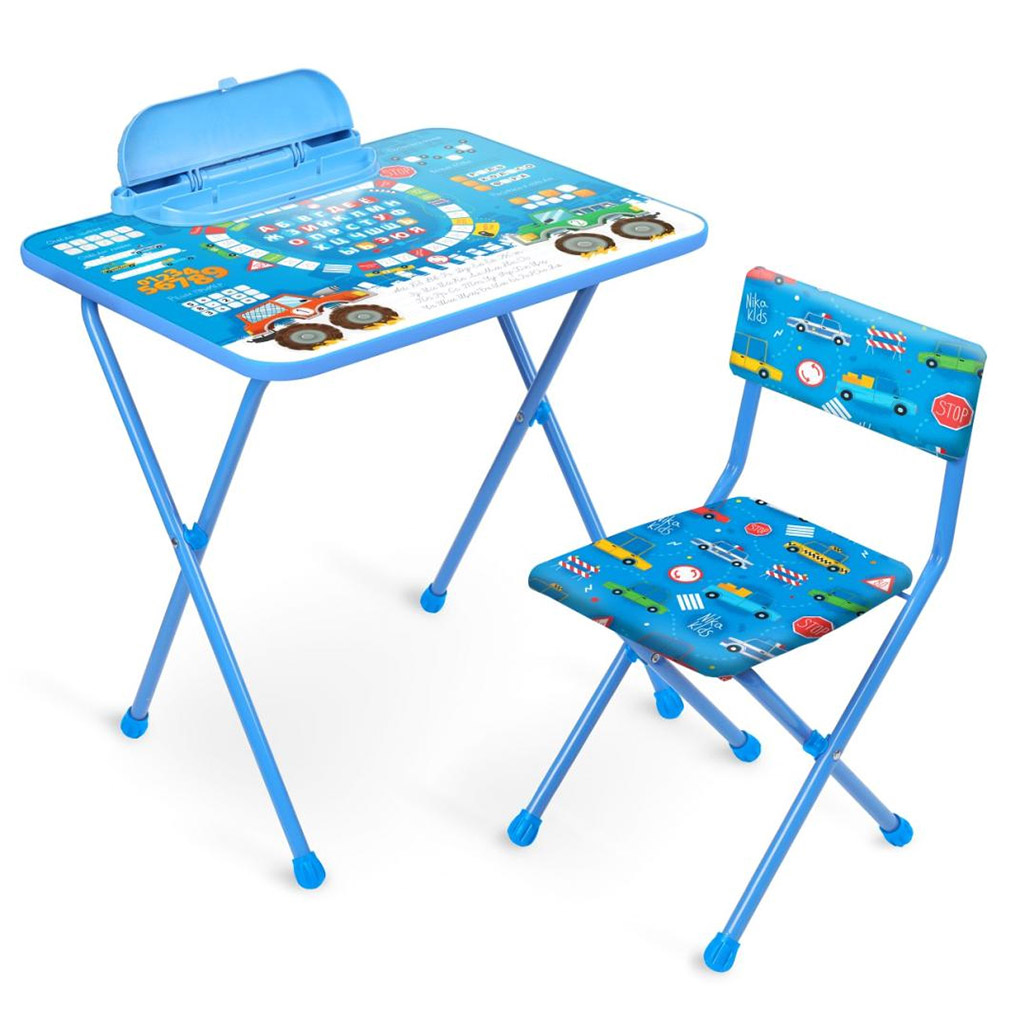 Комплект детской мебели 2 предмета: стол 60х45х58см, стул 28,5х27х32/56см, складной, "Большие гонки" (Россия)