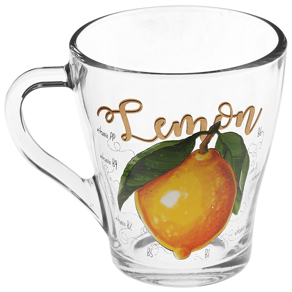 Кружка стеклянная "Полезный лимон" 250мл, д8см, h9,3см, форма "Грация" (Россия)