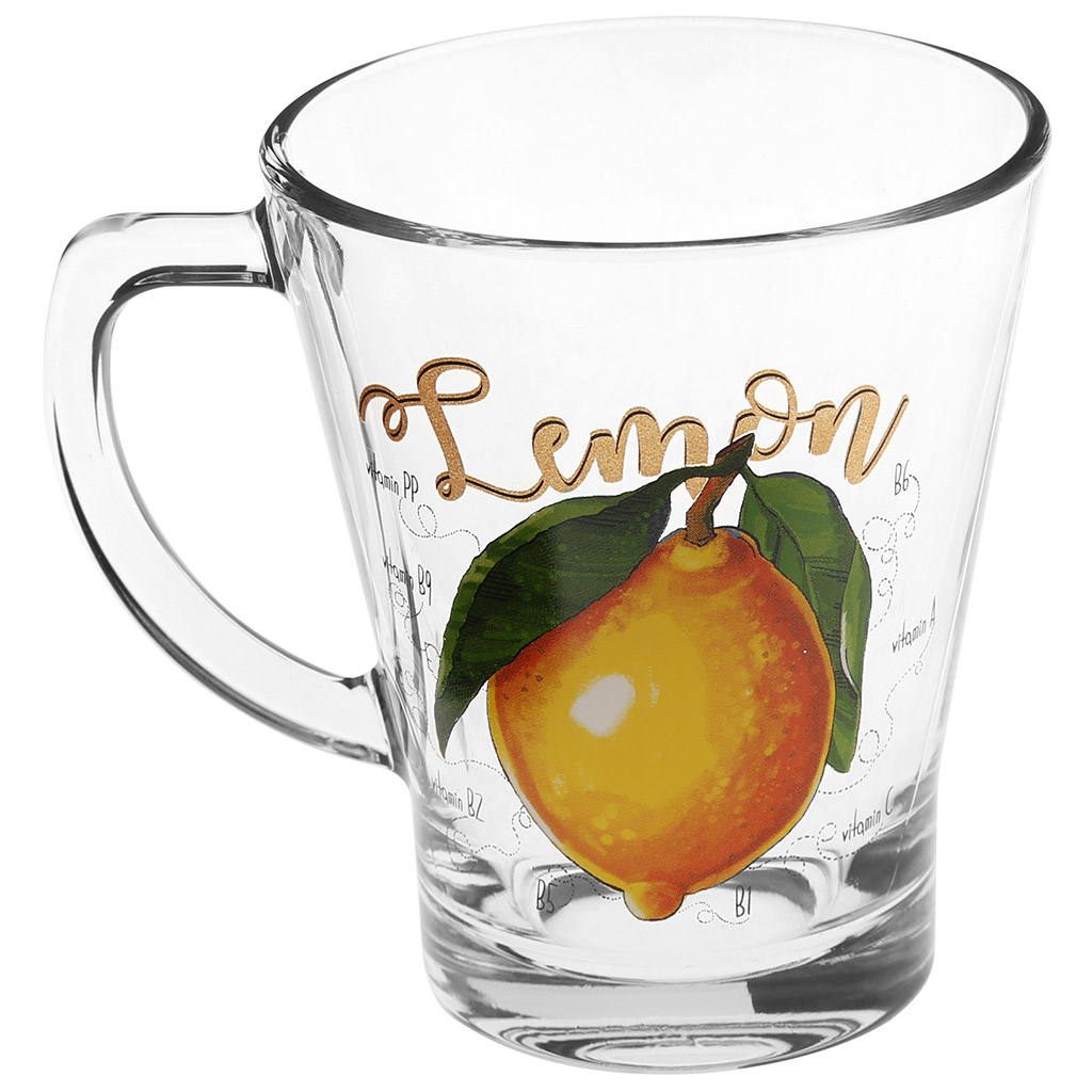 Кружка стеклянная "Полезный лимон" 300мл, д9см, h10,6см, форма "Аура" (Россия)