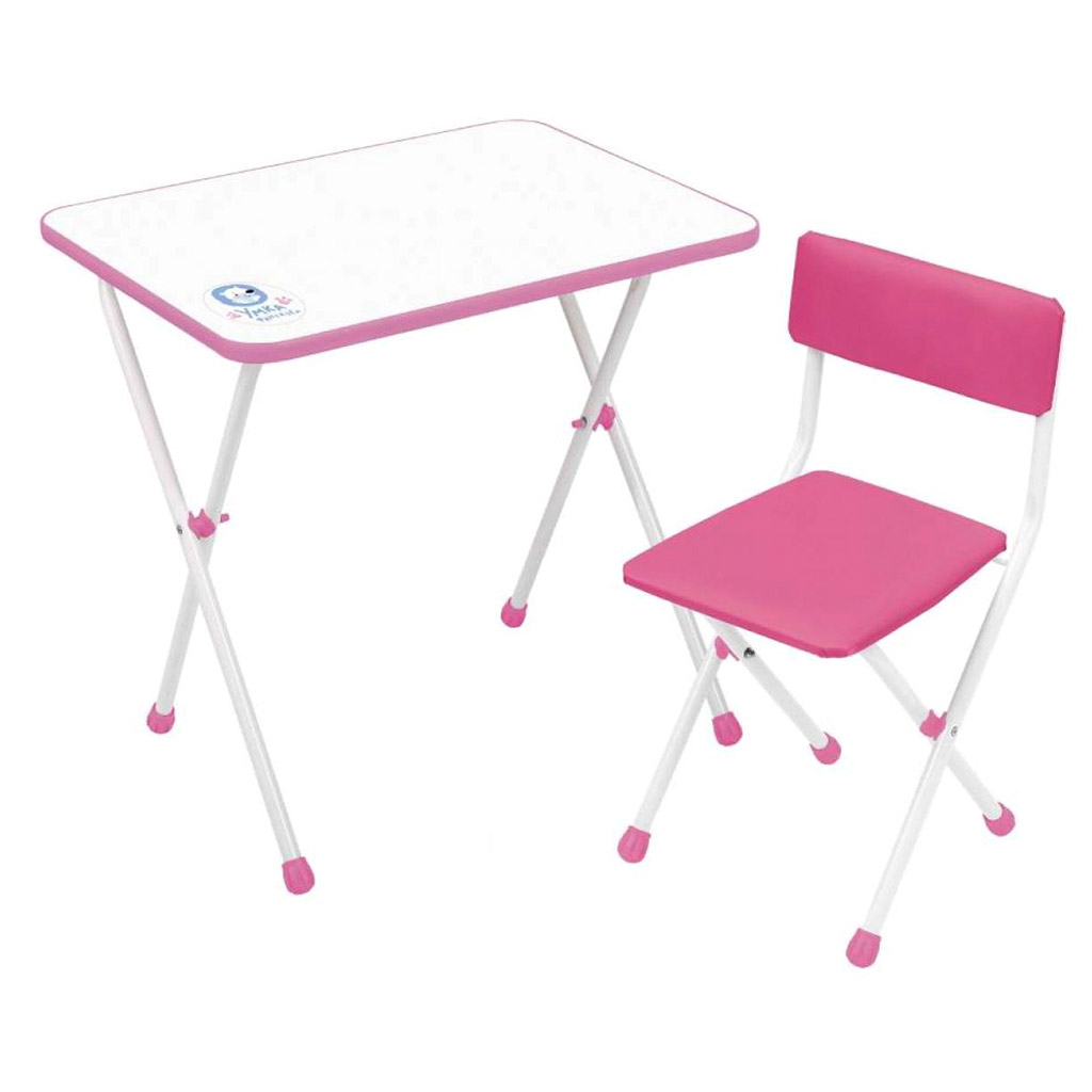 Комплект детской мебели 2 предмета: стол 60х45х58см, стул 28,5х27х32/56см, складной, розовый (Россия)