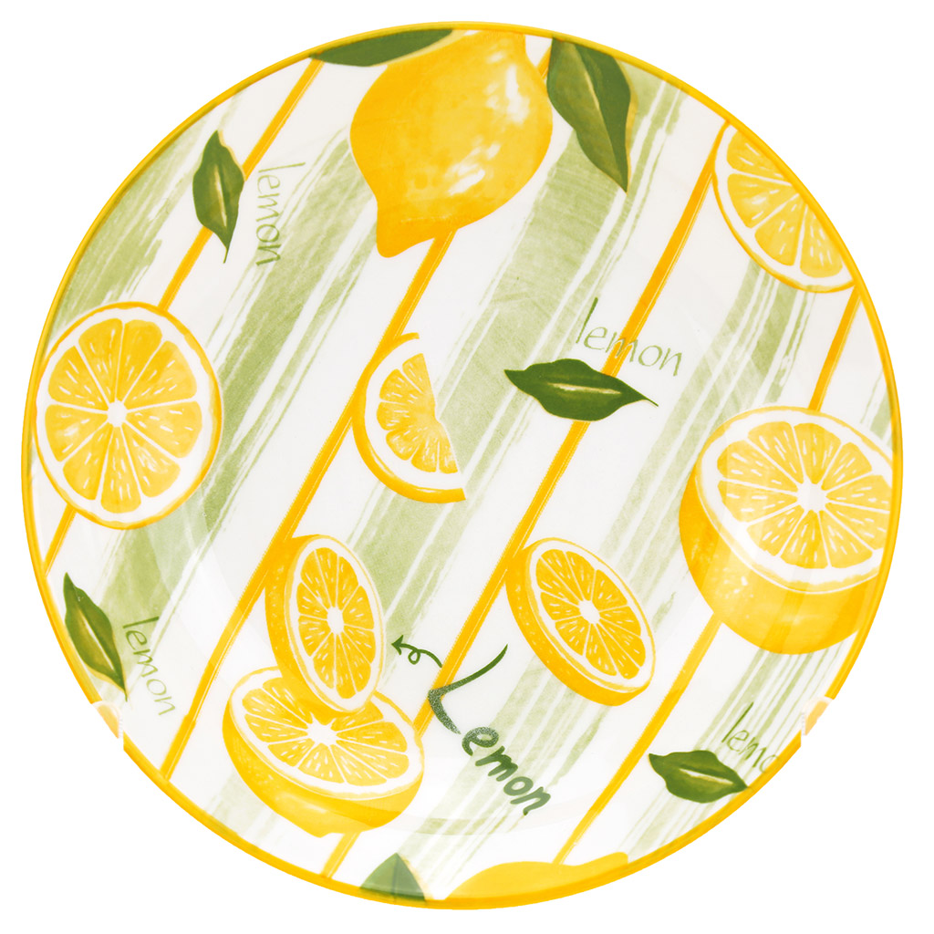Тарелка "Лимон" глубокая фарфоровая д177мм h35мм, 450мл, с деколью, отводка (Китай)