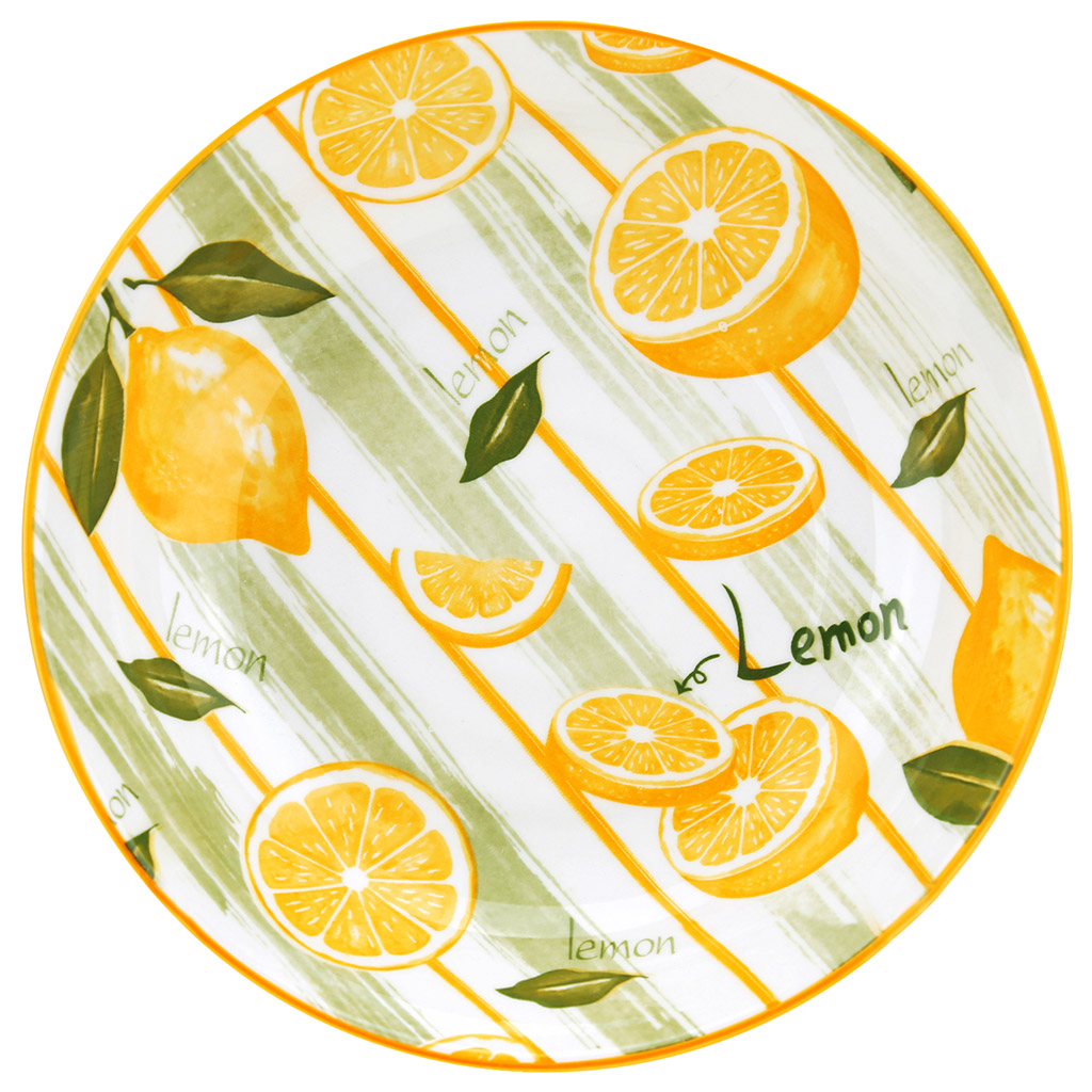 Тарелка "Лимон" глубокая фарфоровая д205мм h42мм, 700мл, с деколью, отводка (Китай)