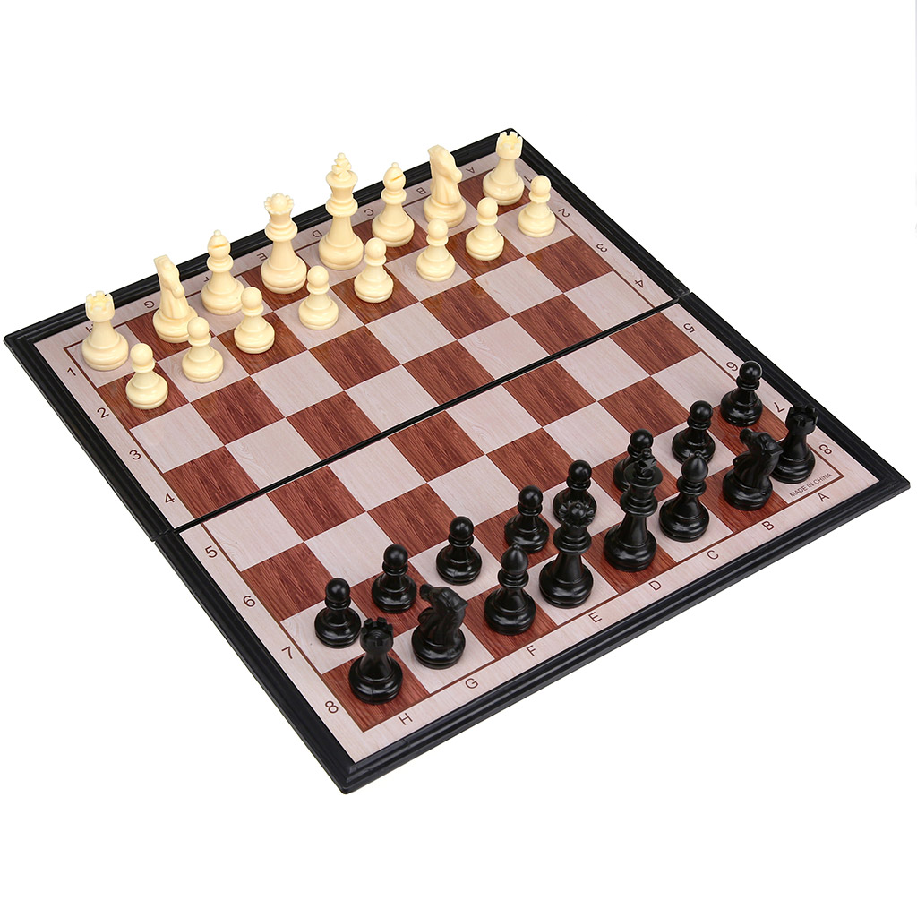Шахматы: доска магнитная, пластиковая 33,5х33,5х2,4см, фигуры пластиковые с магнитом, в коробке (Китай)