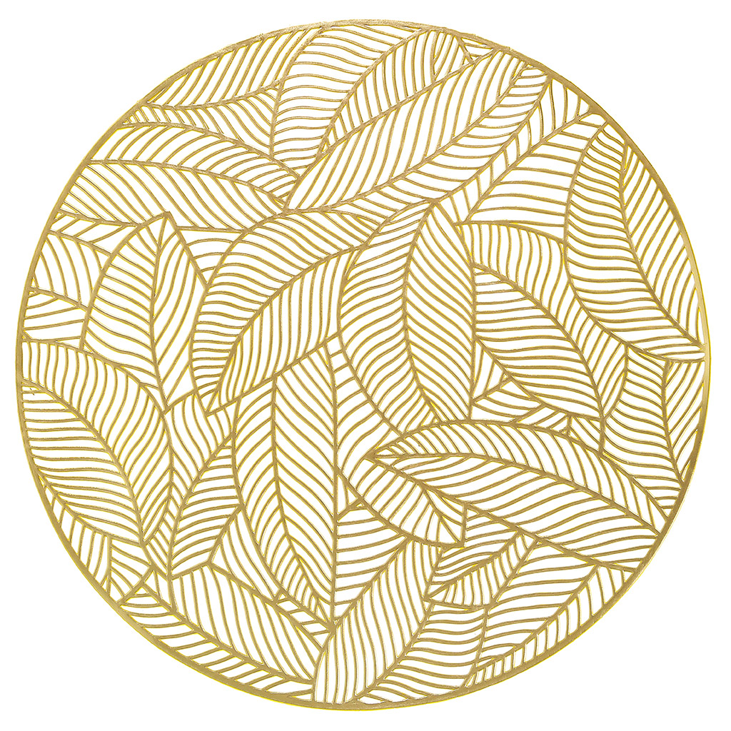Салфетка декоративная "Листья" д38см ПВХ, золото (Китай)