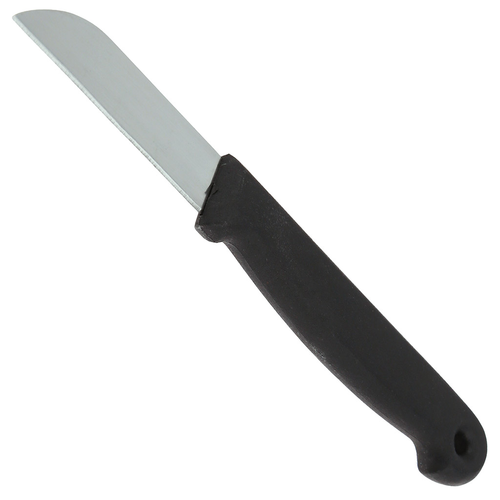 Нож для овощей 62мм, лезвие из нержавеющей стали, черная пластмассовая ручка с отверстием "Сеул" (Китай) Цена указана за штуку. В блистере 5 штук.