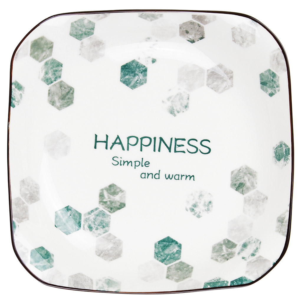 Тарелка "Счастье" глубокая фарфоровая 180х180мм h33мм, 430мл, квадратная, с деколью, отводка (Китай)