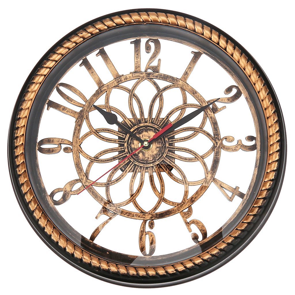 Часы настенные "Астра" д30х4,4см, циферблат бронзовый, пластм. бронзовый под старину, в коробке (Китай)