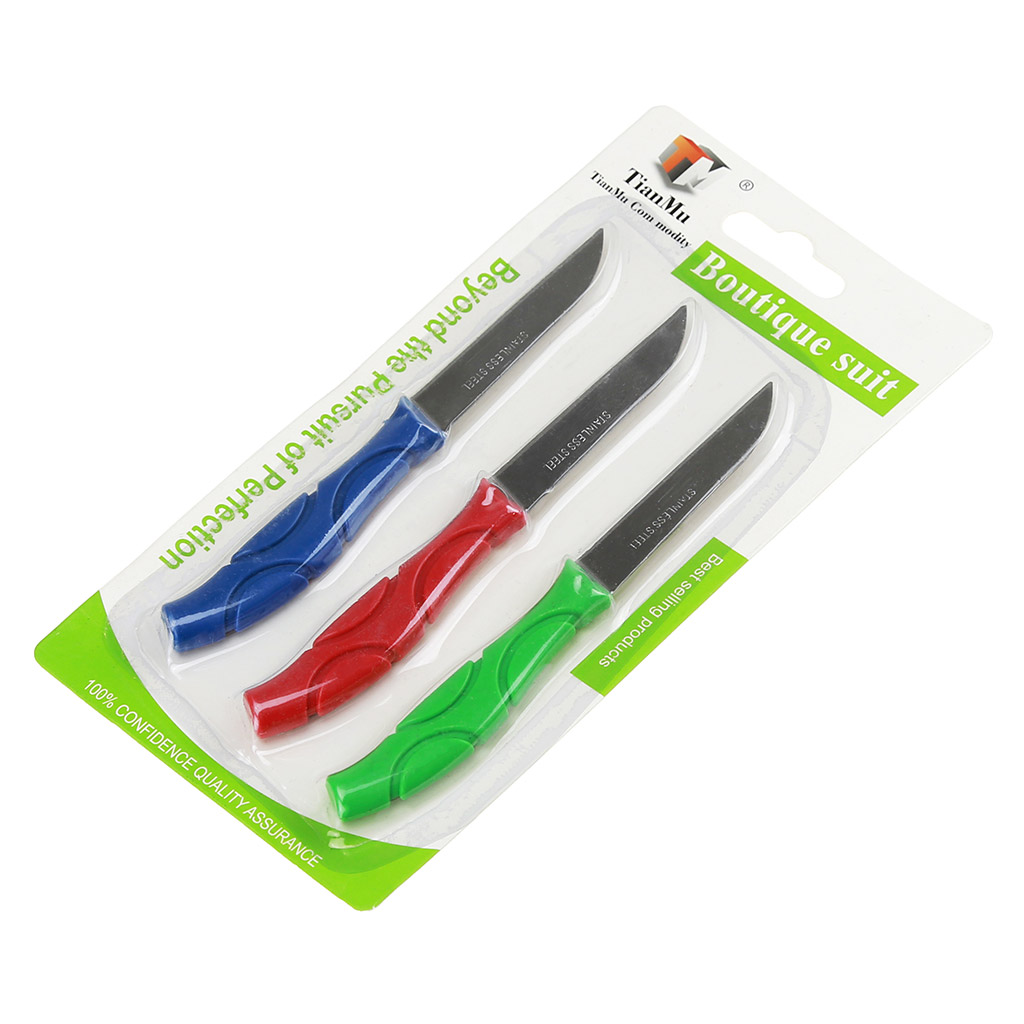 Нож для овощей 64мм лезвие из нержавеющей стали, цветная пластмассовая ручка, цвета микс, в блистере (Китай)