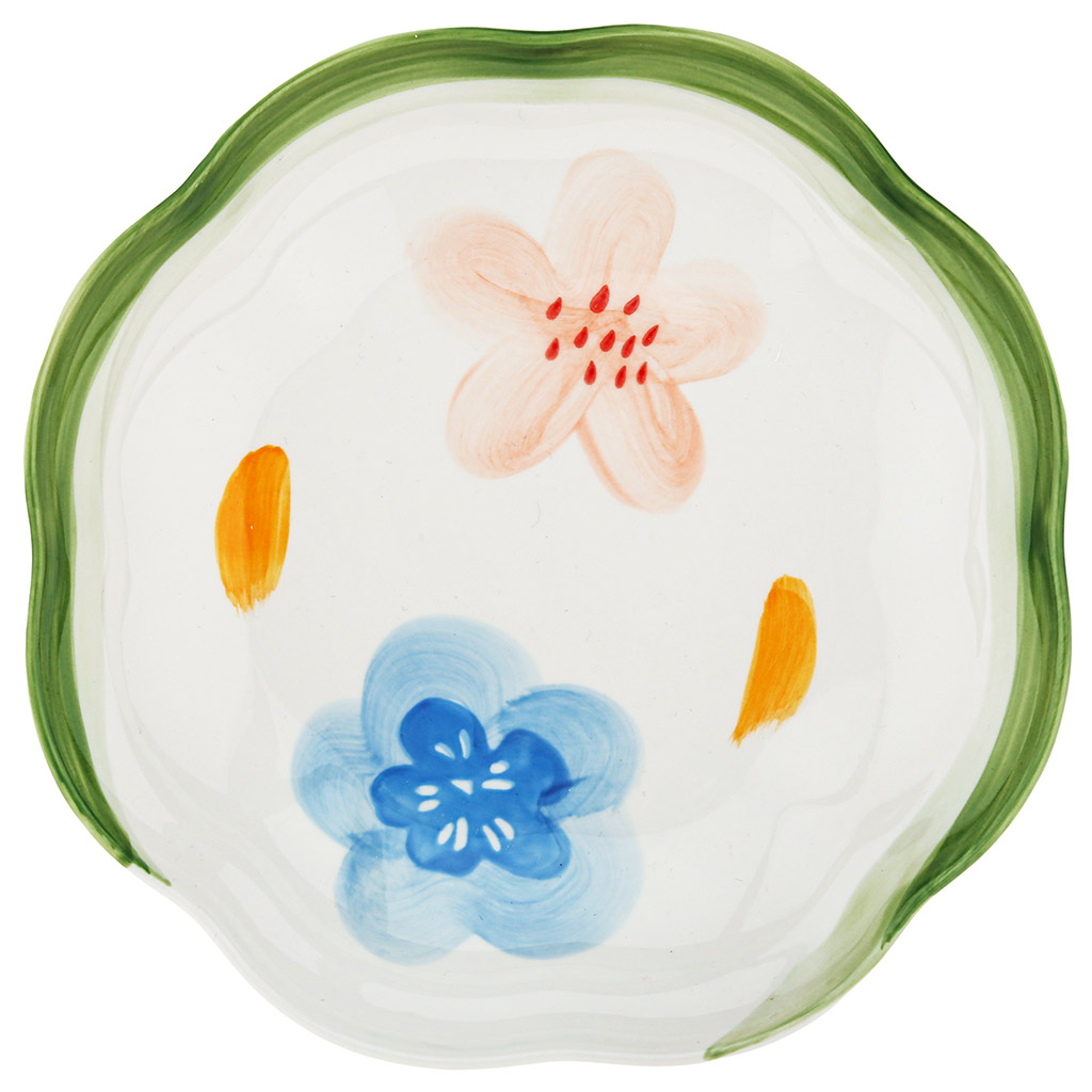 Тарелка "Лето" глубокая фарфоровая д205мм h31мм, 500мл, с деколью, форма "цветок" (Китай)