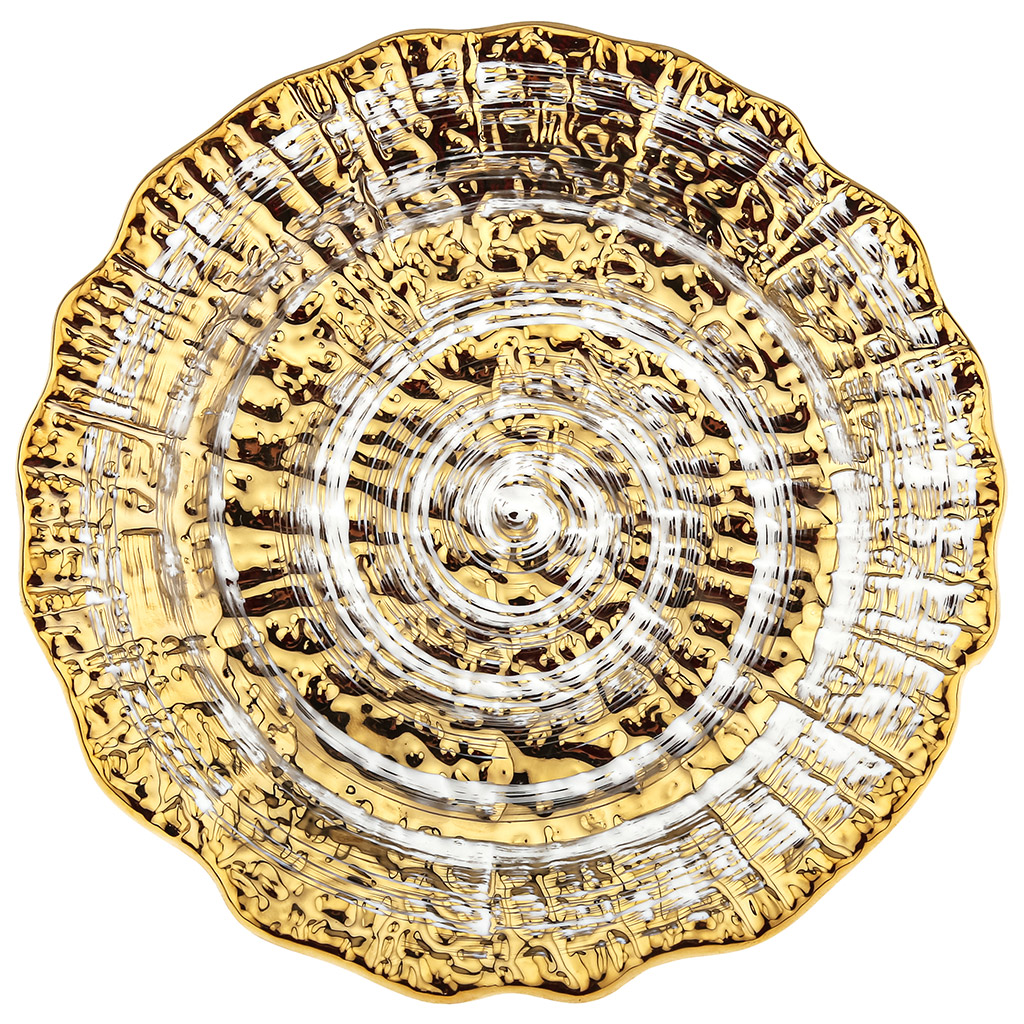 Тарелка "Золото" десертная фарфоровая д152мм h20мм, интерьерная, рельефный декор, с золотом, волнистый край (Китай)