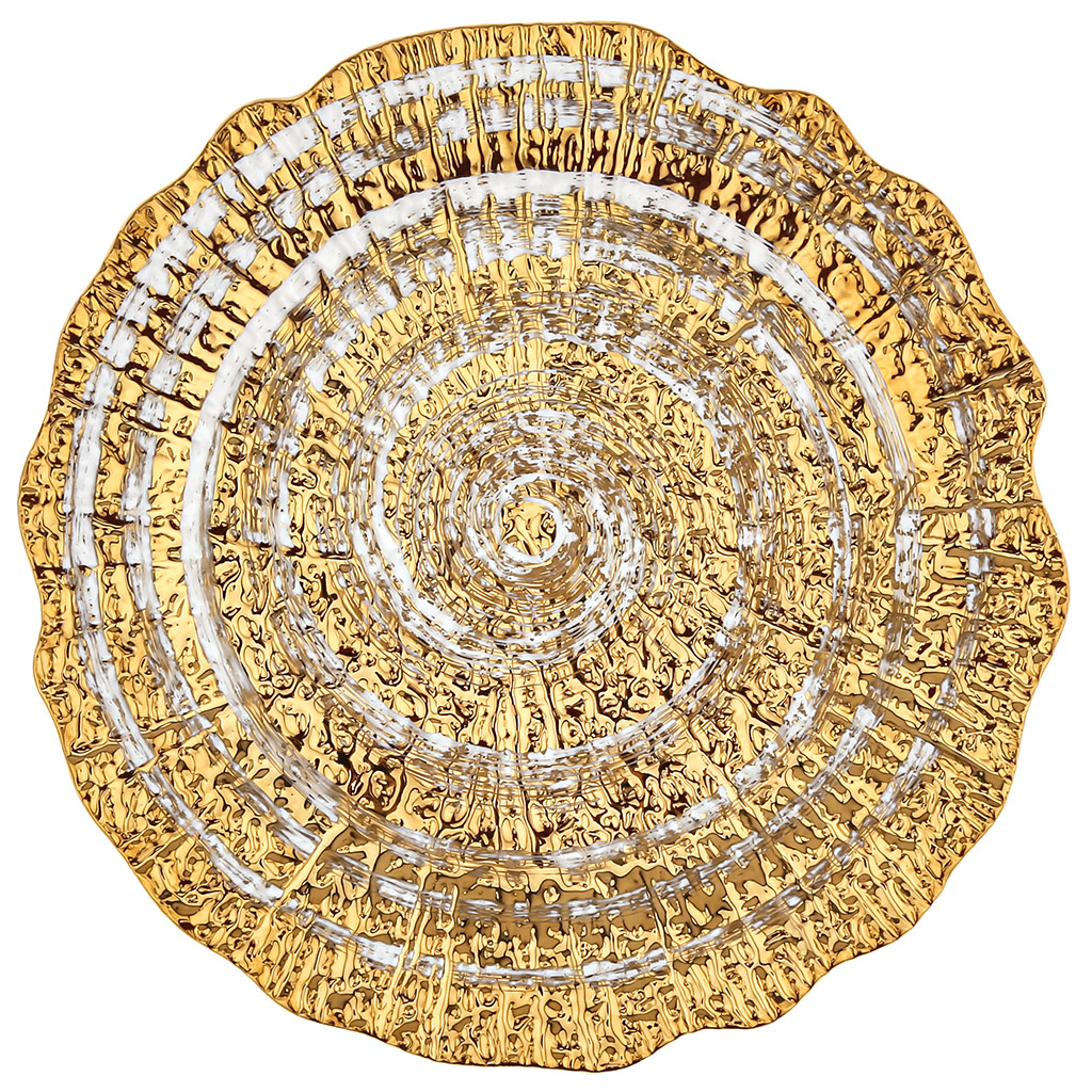 Тарелка "Золото" мелкая фарфоровая д200мм h20мм, интерьерная, рельефный декор, с золотом, волнистый край (Китай)