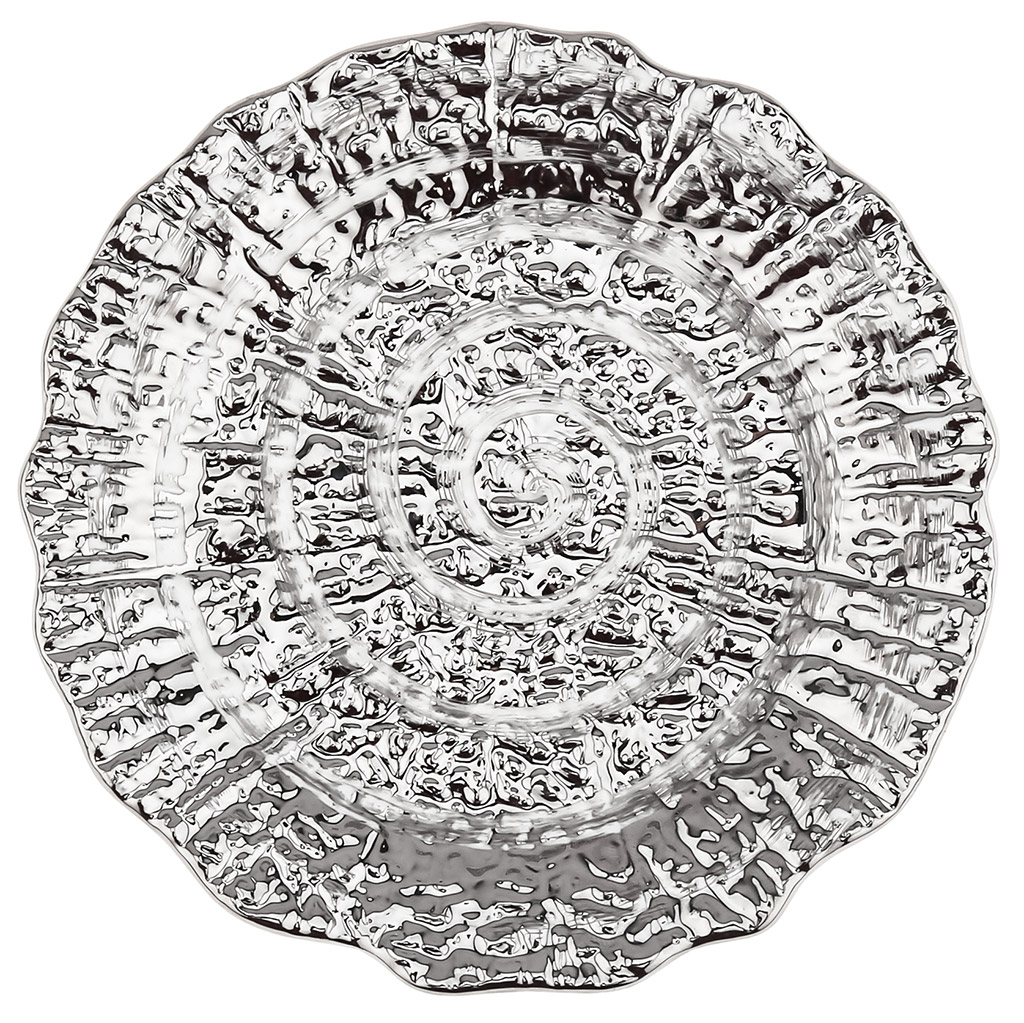 Тарелка "Платина" десертная фарфоровая д152мм h20мм, интерьерная, рельефный декор, с платиной, волнистый край (Китай)