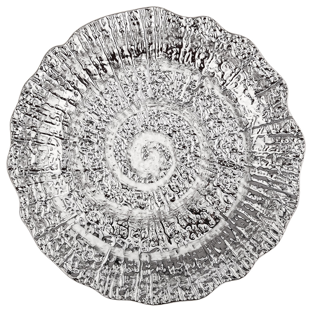 Тарелка "Платина" мелкая фарфоровая д200мм h20мм, интерьерная, рельефный декор, с платиной, волнистый край (Китай)