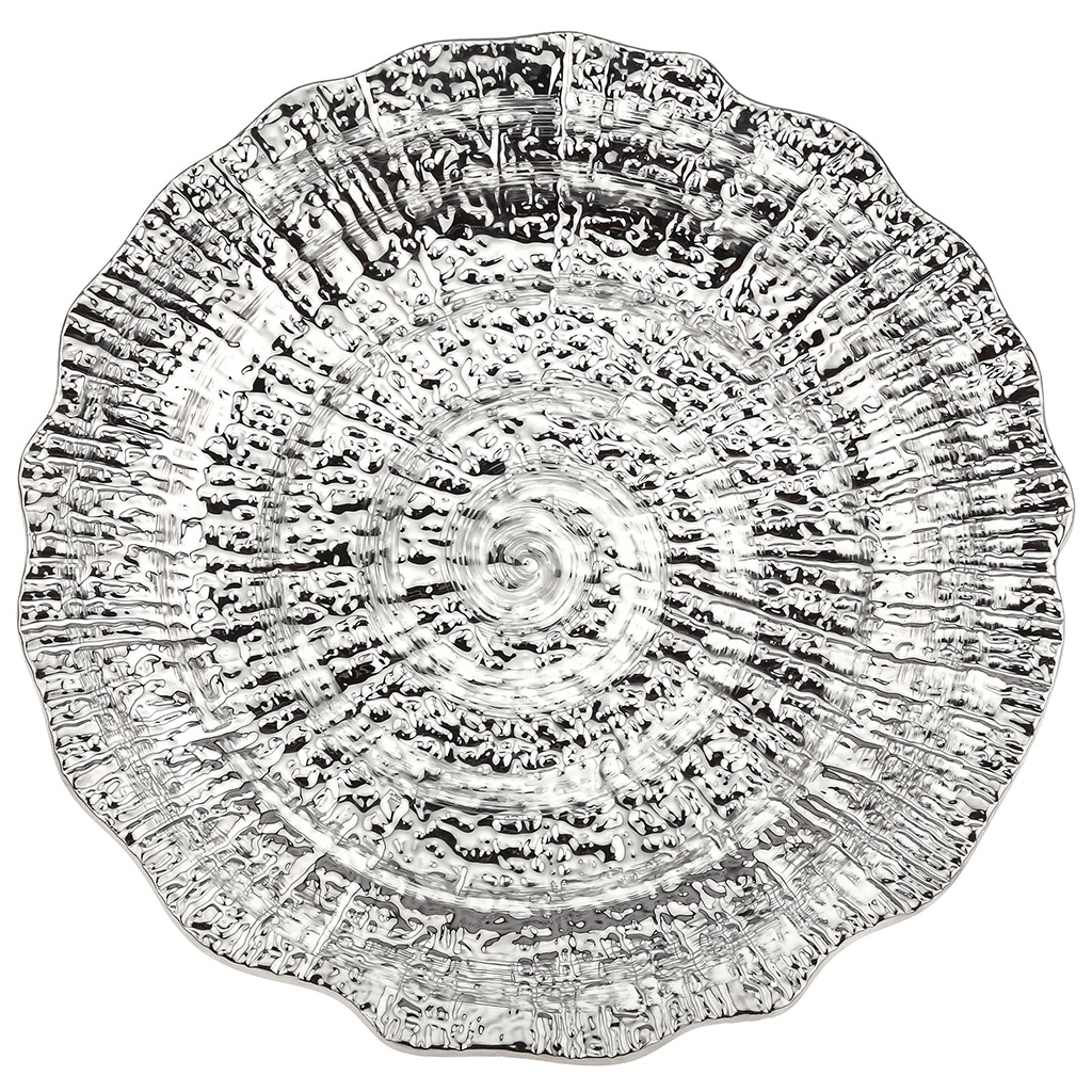 Тарелка "Платина" мелкая фарфоровая д250мм h25мм, интерьерная, рельефный декор, с платиной, волнистый край (Китай)