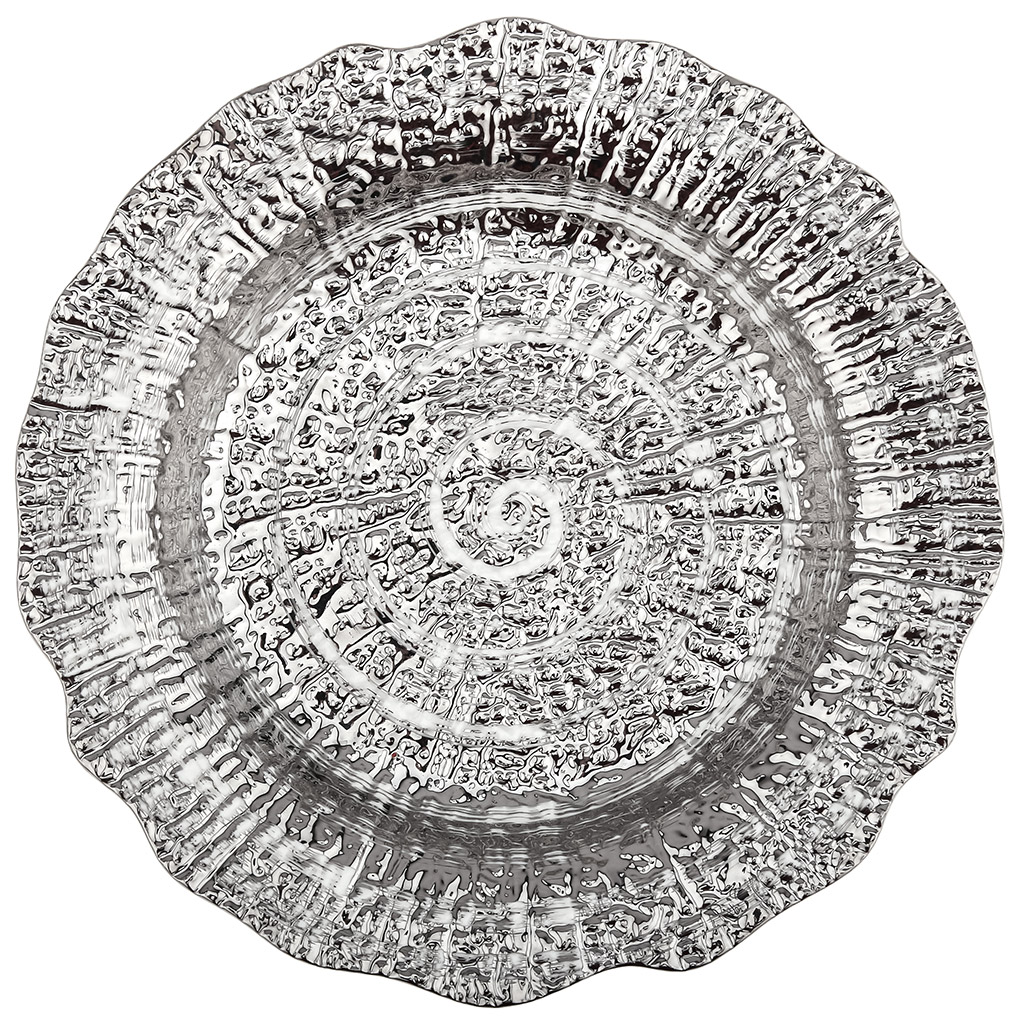 Тарелка "Платина" глубокая фарфоровая д225мм h40мм, 520мл, интерьерная, рельефный декор, с платиной, волнистый край (Китай)