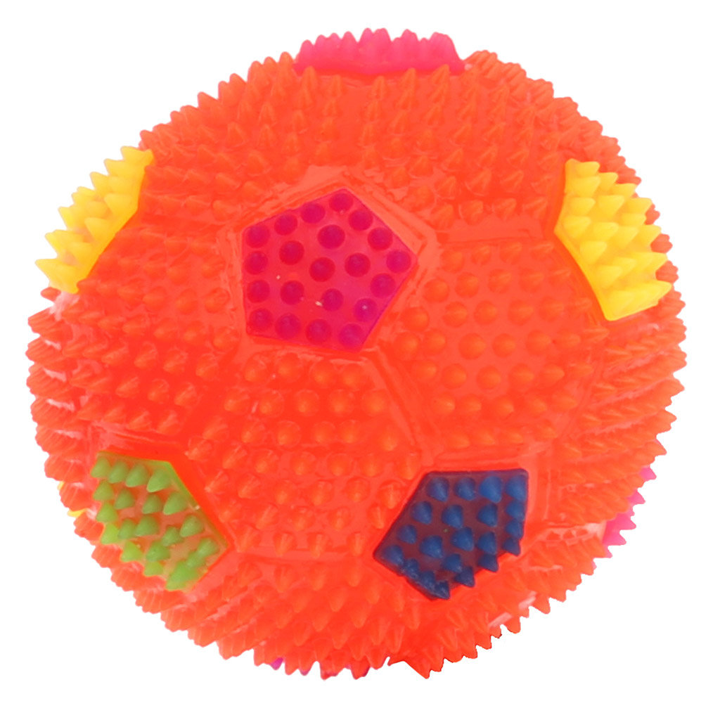 Игрушка для собаки "Мяч-футбольный" д10см h10см, ПВХ, с пищалкой, светящаяся, на картоне, цветная, цвета в ассортименте: зеленый, желтый, коралловый, фуксия (Китай) "Пэт тойс (Pet toys)"