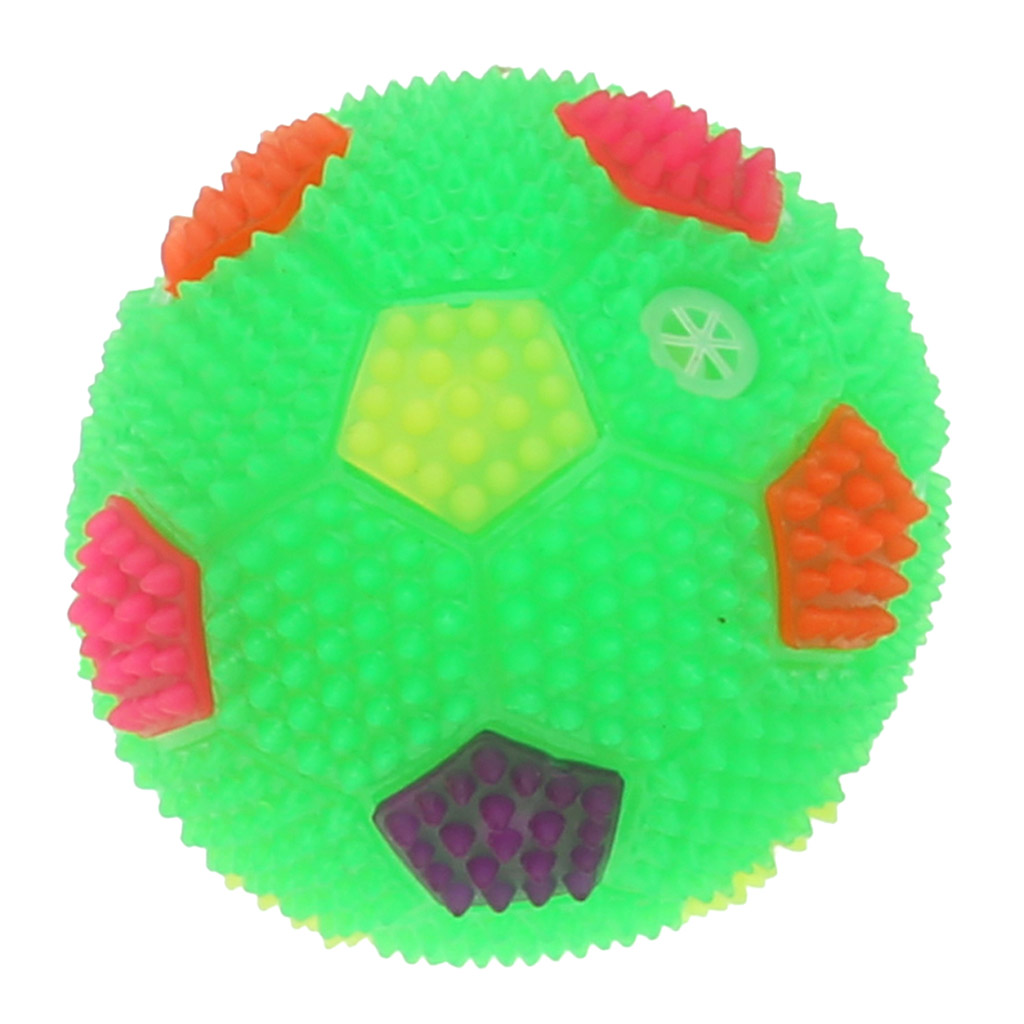 Игрушка для собаки "Мяч-футбольный" д6см h6см, ПВХ, с пищалкой, светящаяся, на картоне, цветная, цвета в ассортименте: зеленый, желтый, коралловый, фуксия (Китай) "Пэт тойс (Pet toys)"