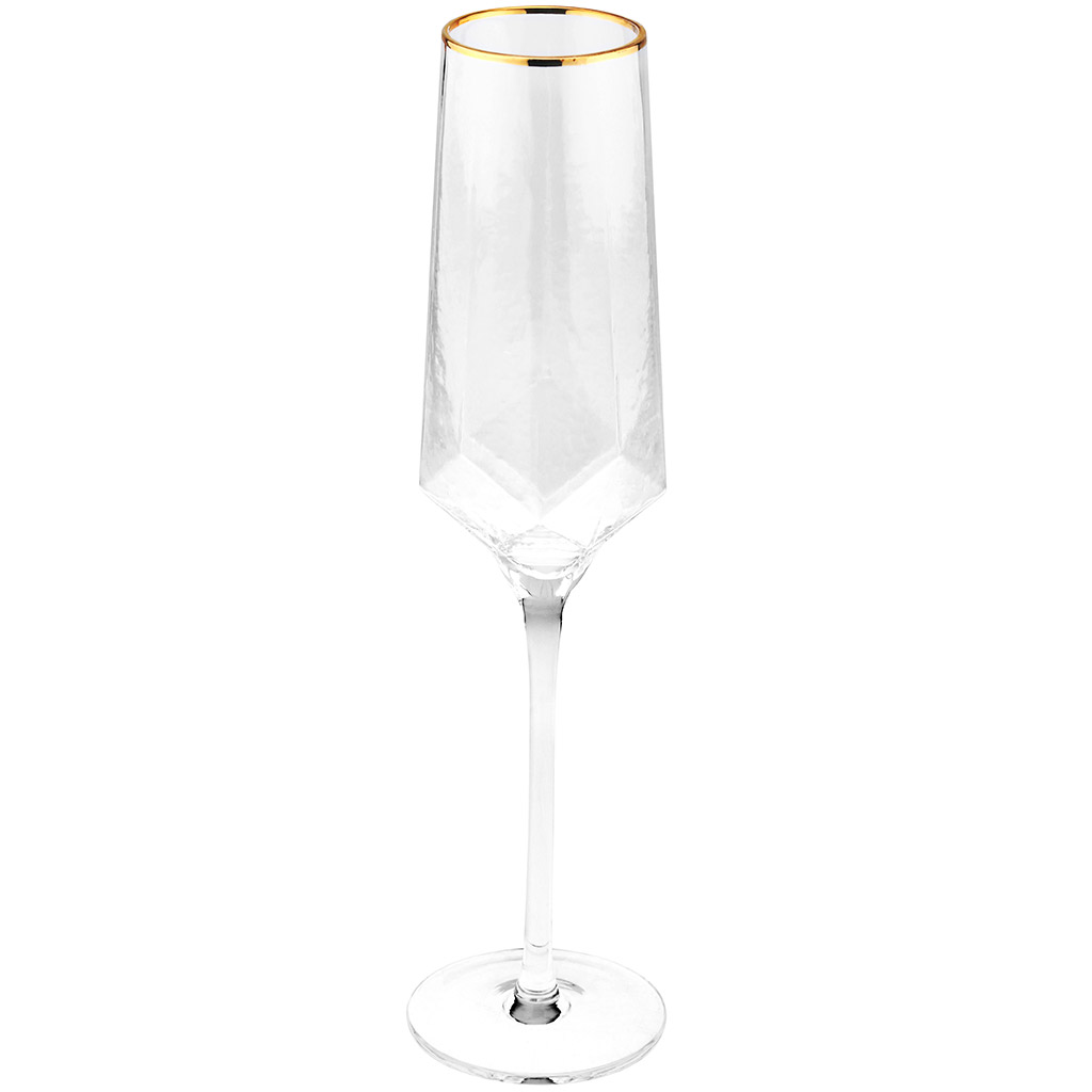 Бокал стеклянный 320мл, 6,5х6,5см, h27,5см, для шампанского, тонкостенное, прозрачное стекло, отводка золотом, д/горла 4,9см (Китай) Цена указана за штуку. В коробке 4 штуки. "Адамант"
