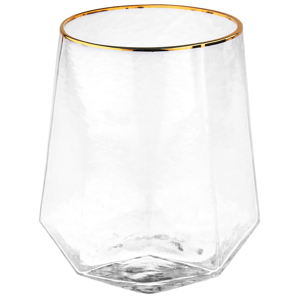 Стакан стеклянный "Адамант" 520мл, 9,5х9,5см, h11см, тонкостенное, прозрачное стекло, отводка золотом, д/горла 7,2см, основание 5,3х5,3см (Китай) Цена указана за штуку. В коробке 4 штуки.