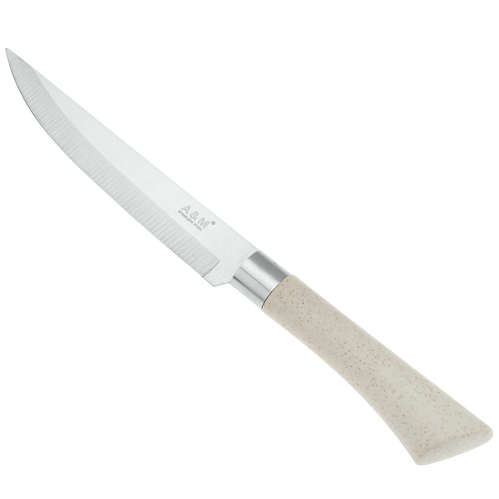 Нож кухонный "Мрамор" 125мм из нержавеющей стали, пластмассовая ручка, цвета в ассортименте: бежевый, коралловый, в блистере (Китай)