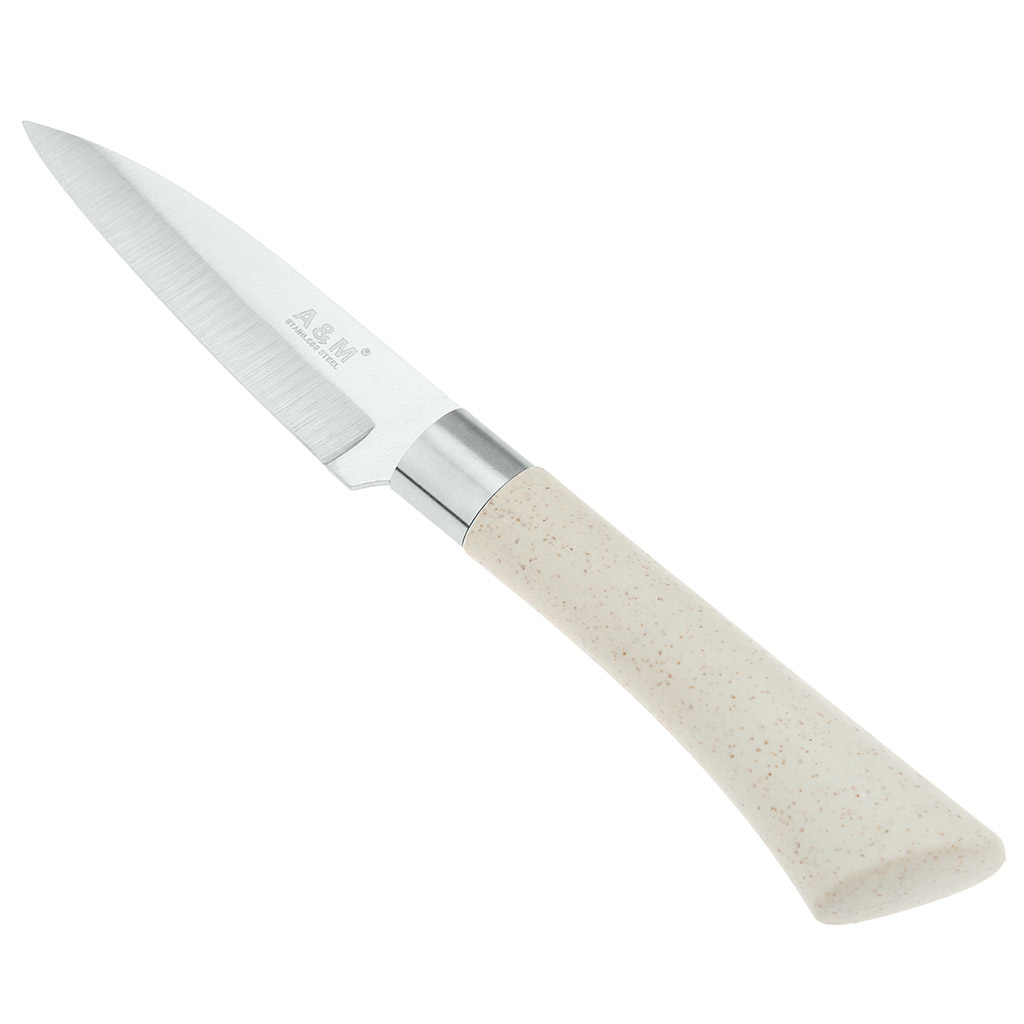 Нож для овощей "Мрамор" 85мм из нержавеющей стали, пластмассовая ручка, цвета в ассортименте: бежевый, коралловый, в блистере (Китай)