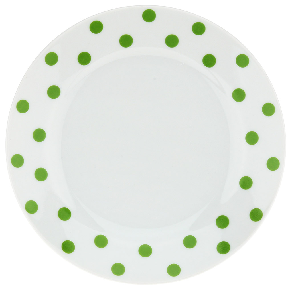Тарелка мелкая фарфоровая "Горошек" д175мм, форма "Идиллия", зеленый (Беларусь)