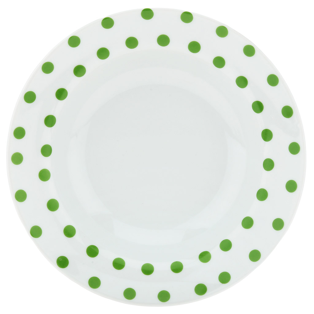 Тарелка глубокая фарфоровая "Горошек" д240мм, 500мл, форма "Идиллия", зеленый (Беларусь)