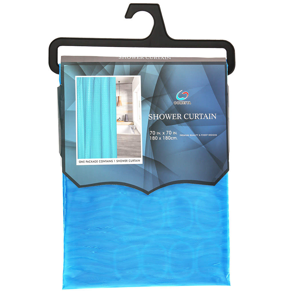 Штора для ванной EVA 180х180см "ЗD рельеф" "Волна" синий, 12 колец, в пакете (Китай)