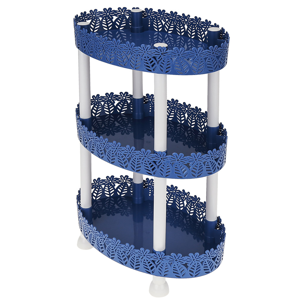 Этажерка пластмассовая 3-х ярусная "Космея" 16,5х26,5х39,5см, овальная, цвет синий (Китай)