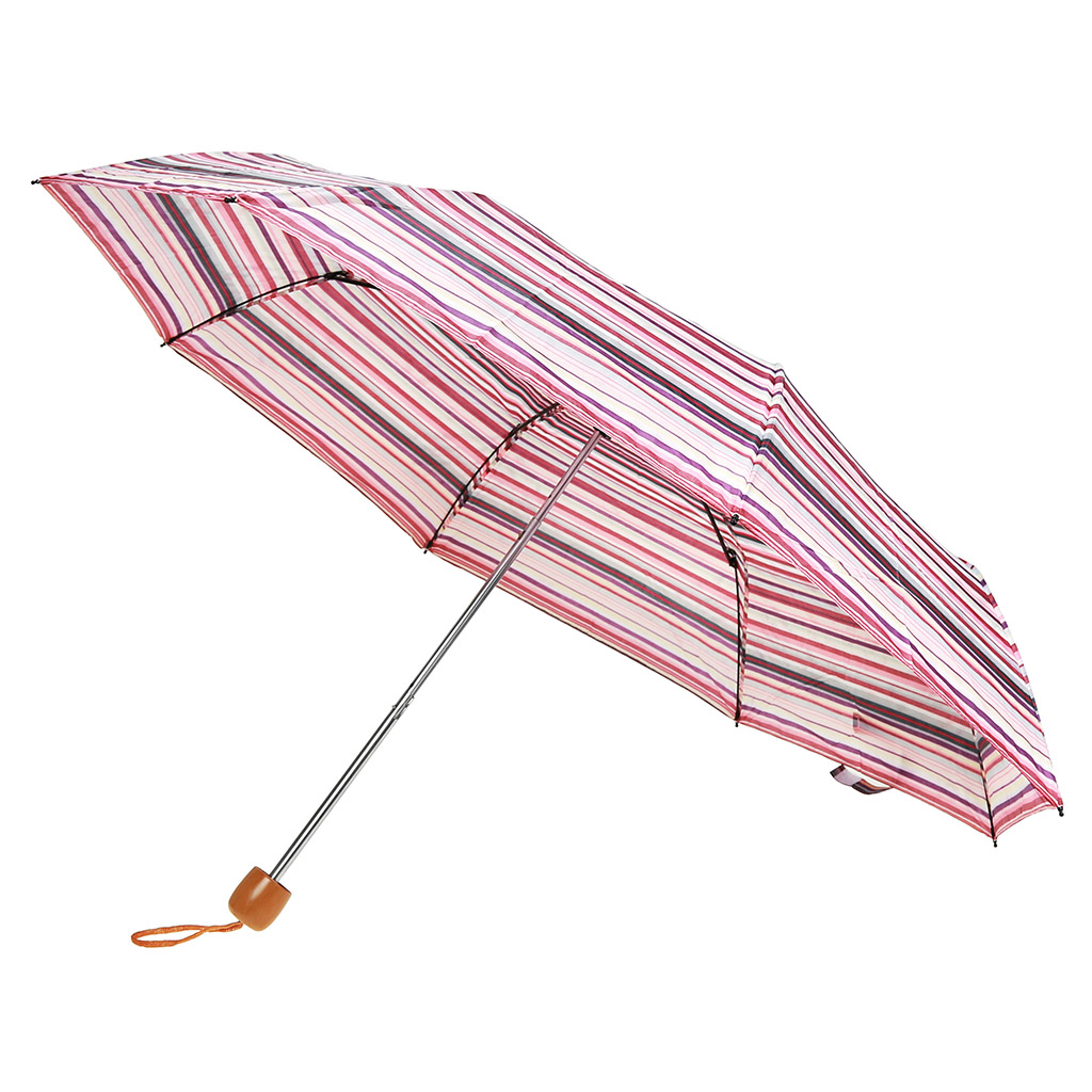 Зонт механический "Полоски" плащевка, 8 лучей, д/купола 96см, 3 сложения, 24см в сложенном виде, пластмассовая ручка, розовые тона, 210гр (Китай)
