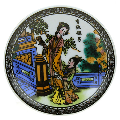 Магнит фарфоровый "Тарелка с китайскими мотивами" д7,4см h1,5см, цвета микс (Китай)