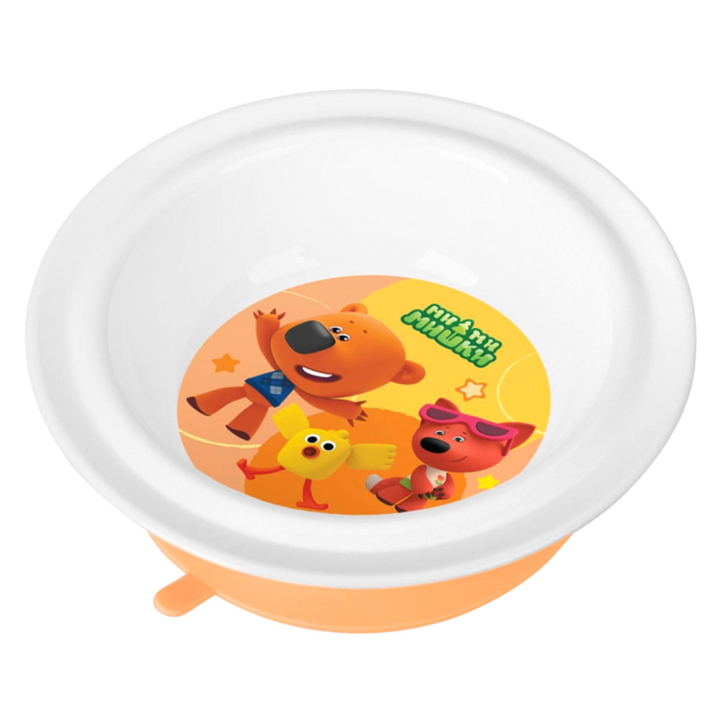 Тарелка глубокая детская пластмассовая д18см, h5,2см, на присоске, с декором "Ми-ми-Мишки", оранжевый (Россия)